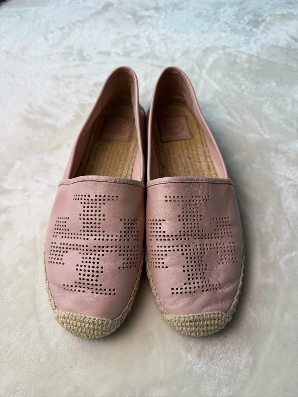 Tory Burch Perforated Double T Logo Leather Espadrilles